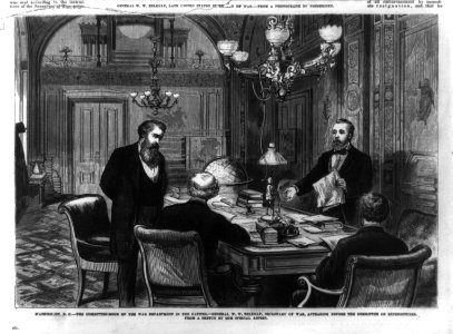 Washington, D.C. - the Committee room of the War Department in the Capitol - General W.W. Belenap, Secretary of War, appearing before the Committee on Expenditures LCCN2002716583