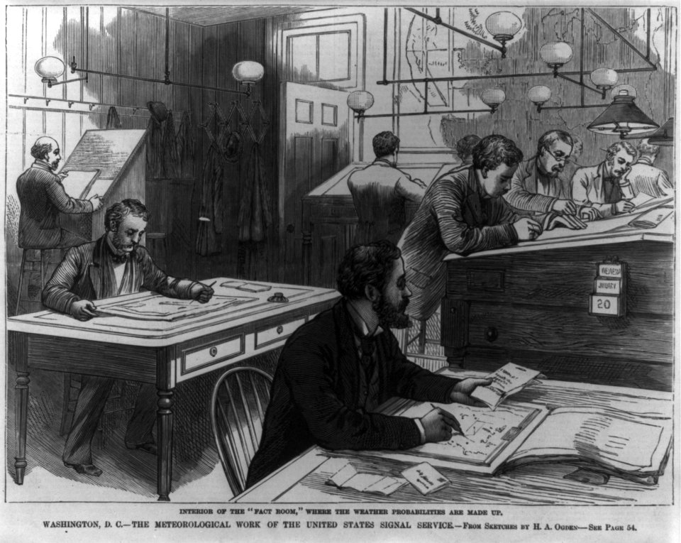 Washington, D.C. - the meteorological work of the United States Signal Service. Interior of the Fact Room, where the weather probabilities are made up LCCN2003688962