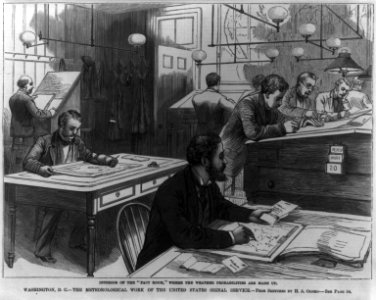 Washington, D.C. - the meteorological work of the United States Signal Service. Interior of the Fact Room, where the weather probabilities are made up LCCN2003688962
