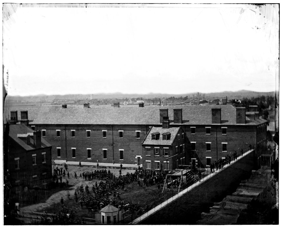 Washington, D.C. Execution of the conspirators- scaffold in use and crowd in the yard, seen from the roof of the Arsenal LOC cwpb.04198