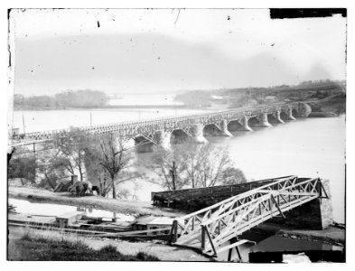 Washington, D.C. Closer view of Aqueduct Bridge, with Chesapeake and Ohio Canal in foreground LOC cwpb.00925