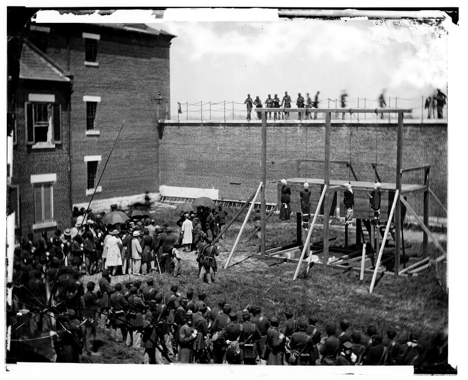 Washington, D.C. Hanging hooded bodies of the four conspirators; crowd departing LOC cwpb.04230