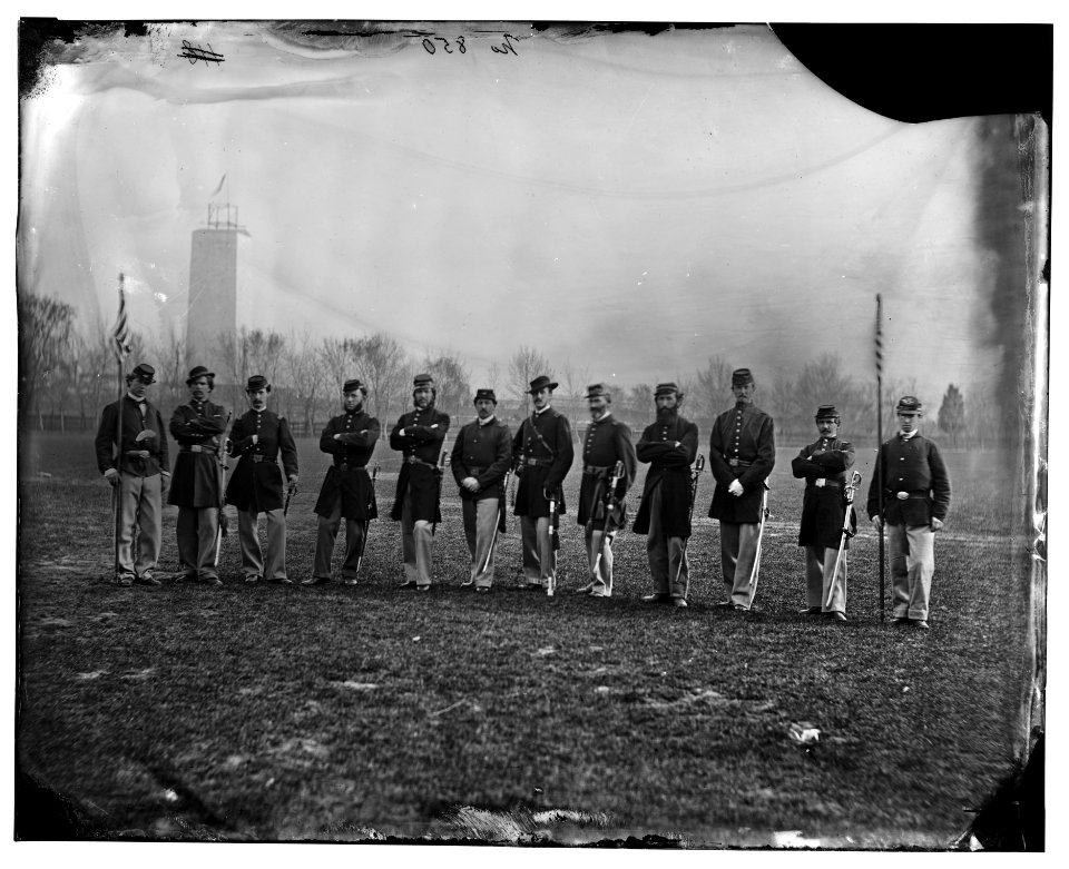 Washington, D.C. Officers of the U.S. Treasury Battalion; uncompleted Washington Monument in left background LOC cwpb.04269