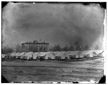 Washington, D.C. Hospital tents at Camp Carver, with Columbian College building LOC cwpb.04322
