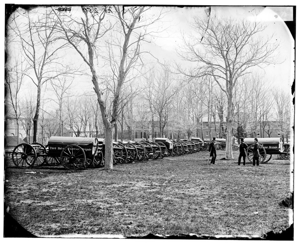 Washington, D.C. Park of Wiard guns at the Arsenal; H.L. Stuart, Nathaniel P. Willis, and Gen. Daniel E. Sickles at right LOC cwpb.03923