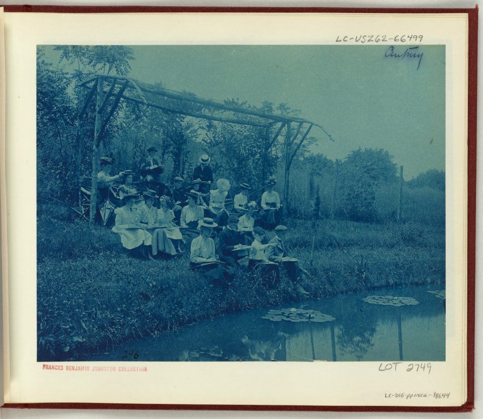 Washington, D.C. public schools field trips - 5th Division children making sketches at edge of pond LCCN2008678866