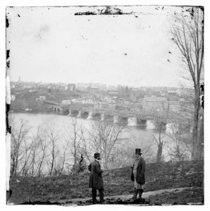 Washington, D.C. The Aqueduct bridge and Georgetown from the Virginia bank LOC cwpb.01490