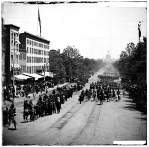 Washington, District of Columbia. The Grand Review of the Army. Gen. Horatio G. Wright, staff and 6th Corps passing on Pennsylvania Avenue near the Treasury LOC cwpb.02808