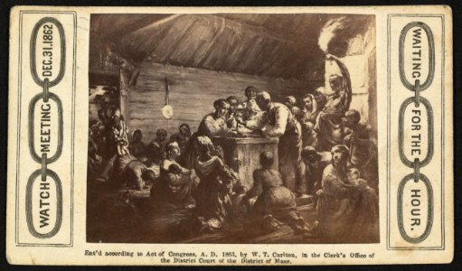 Watch meeting, Dec. 31, 1862-Waiting for the hour - Heard & Moseley, Cartes de Visite, 10 Tremont Row, Boston. LCCN98501210