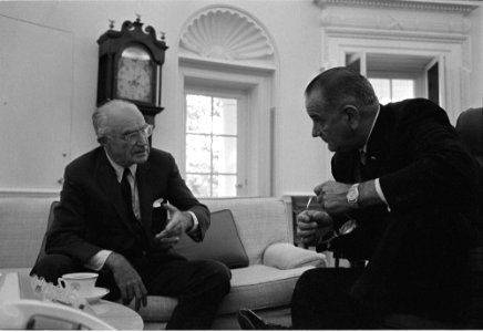 Wayne Morse and LBJ Oval Office 1965 photo