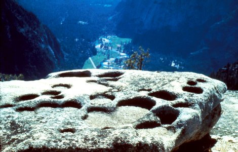 Weather pans formed on granite of the summit of North Dome