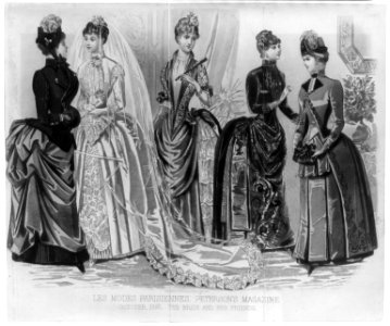 Wedding dresses)- Les modes Parisiennes. Peterson's Magazine, October 1885. The bride and her friends LCCN2004672388
