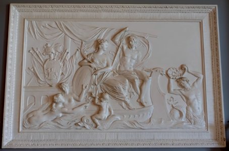Wedding of Neptune and Amphitrite, by William Collins and Joseph Rose, 1700s, plaster - Entrance Hall - Harewood House - West Yorkshire, England - DSC02085