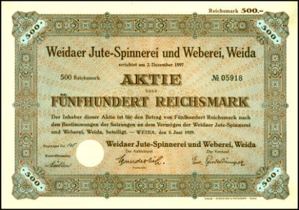 Weidaer Jute-Spinnerei und Weberei 1929