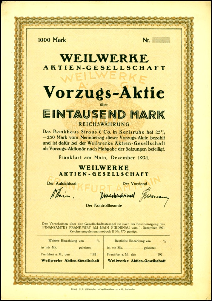Weilwerke 1921 1000 Mk photo