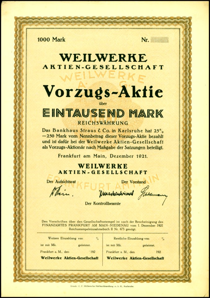Weilwerke 1921 1000 Mk