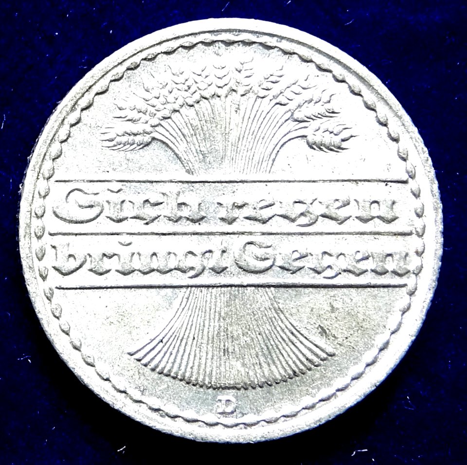Weimar Republik 50 Pfg 1919 D Al- Coin. Reverse