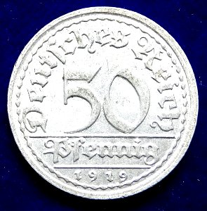 Weimar Republik 50 Pfg 1919 D Al- Coin. Obverse photo