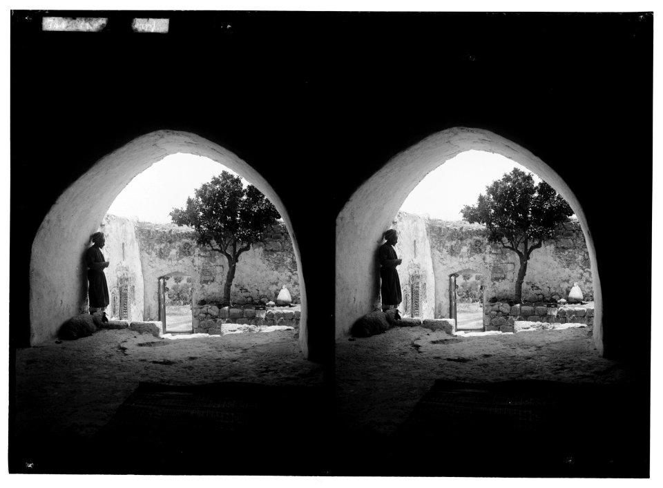 Weli of Budrieh at Sherafat and the preparing of a sacrifice. The courtyard. LOC matpc.01412
