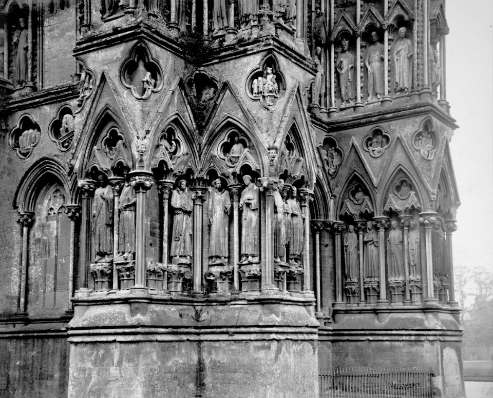 Wells Cathedral, Sculpture on the North West Angel by Francis Bedford