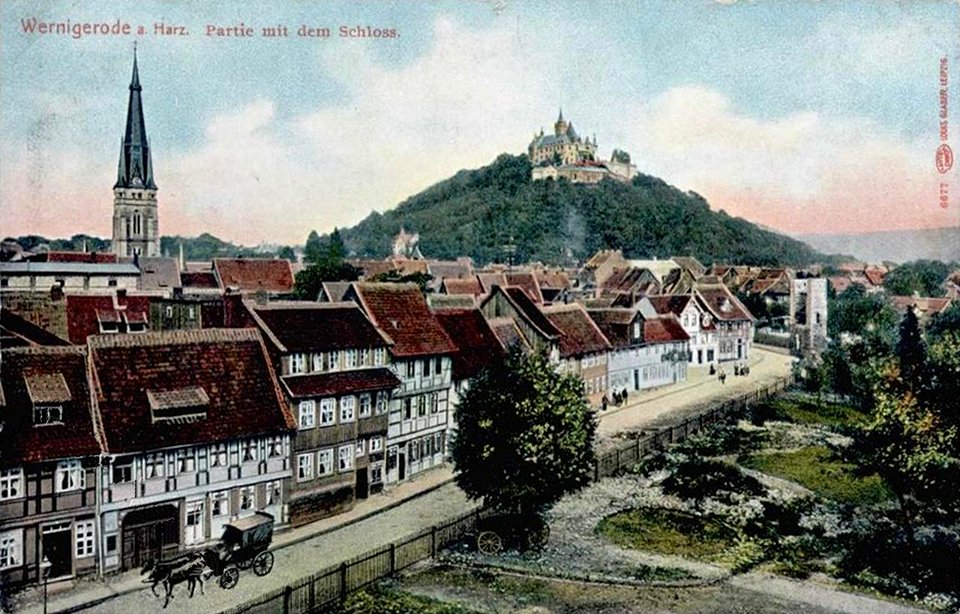 Wernigerode Marktstraße Partie mit dem Schloss 1908