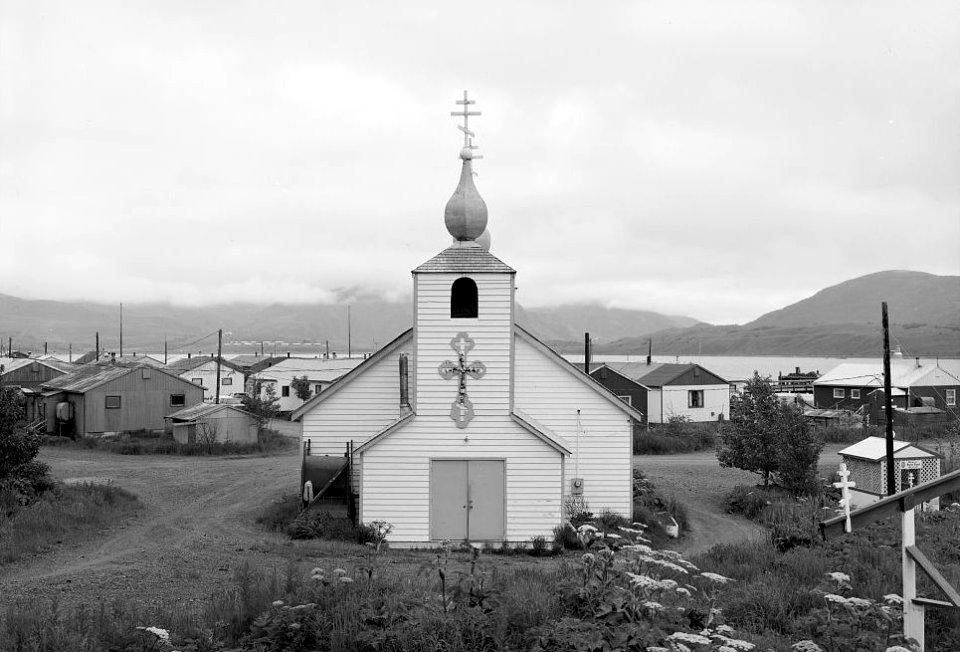 West front of Three Saints Russian Orthodox Church (Old Harbor, Alaska)