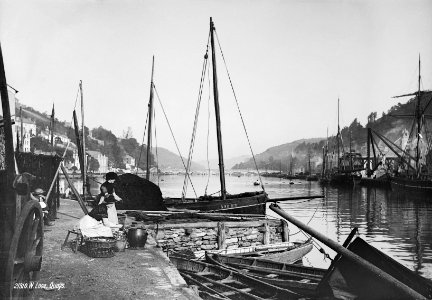 West Looe quay with women gutting fish, Cornwall. RMG G02461