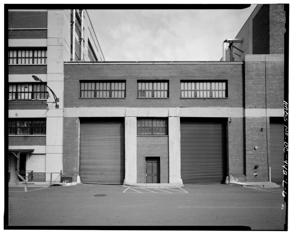 West elevation of crane runway attached to building 143