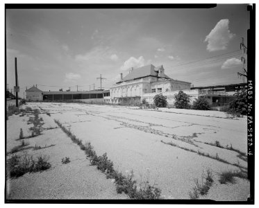 West view, general; Station Building, covered ramp, and Street Car Waiting House - North Philadelphia Station
