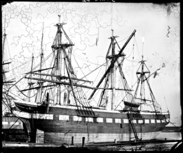 Westerdok, Het fregat Prins Maurits met de raas van de fokkemast gebrast en de raas van de grote mast gekaaid foto 4 (max res) photo