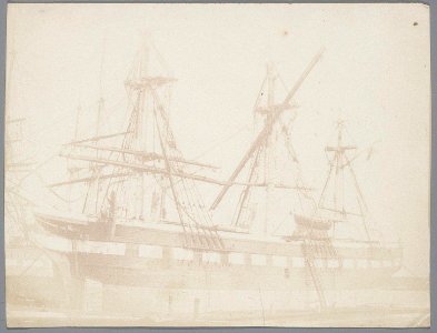 Westerdok, Het fregat Prins Maurits met de raas van de fokkemast gebrast en de raas van de grote mast gekaaid foto 1 (max res) photo