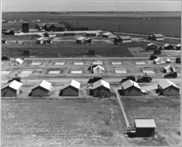 Westley, Stanislaus County, San Joaquin Valley, California. Migratory labor camp (F.S.A.) seen from . . . - NARA - 521762