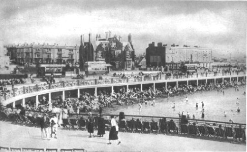 Weston-super-Mare Marine Lake with trams and bus photo