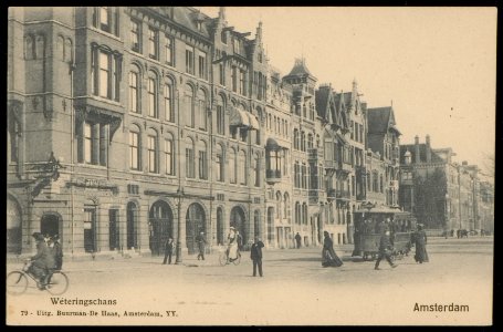 Weteringschans 83-109 bij kruising naar Spiegelgracht. Uitgave Buurman-De Haas, Amsterdam, Afb PBKD00073000008