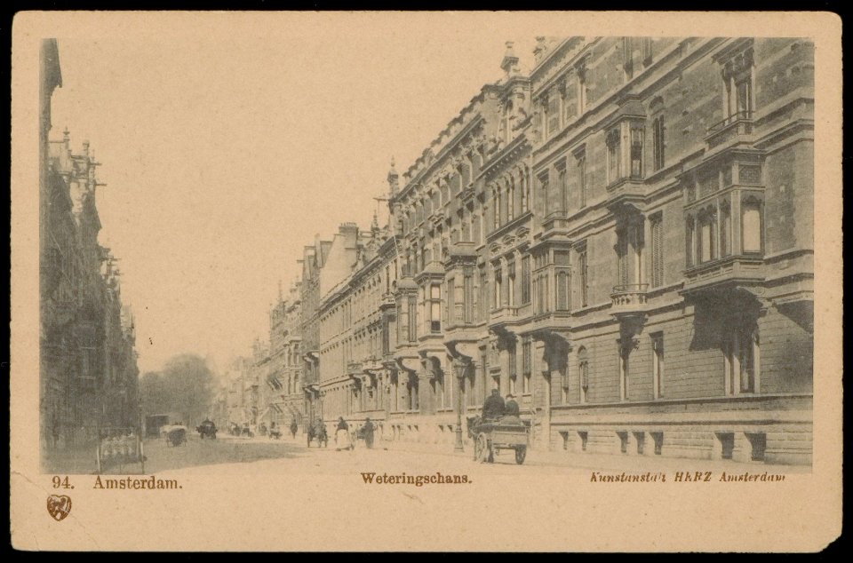Weteringschans van Nicolaas Witsenstraat naar Weteringplantsoen. Uitgave Kunstanstalt HERZ Amsterdam, Afb PBKD00073000011