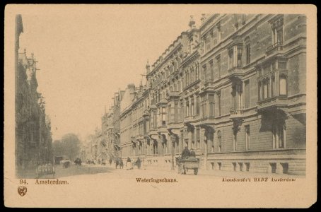 Weteringschans van Nicolaas Witsenstraat naar Weteringplantsoen. Uitgave Kunstanstalt HERZ Amsterdam, Afb PBKD00073000011
