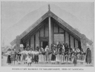 Whakarewarewa Hall with Dancers 1901 Korensky photo