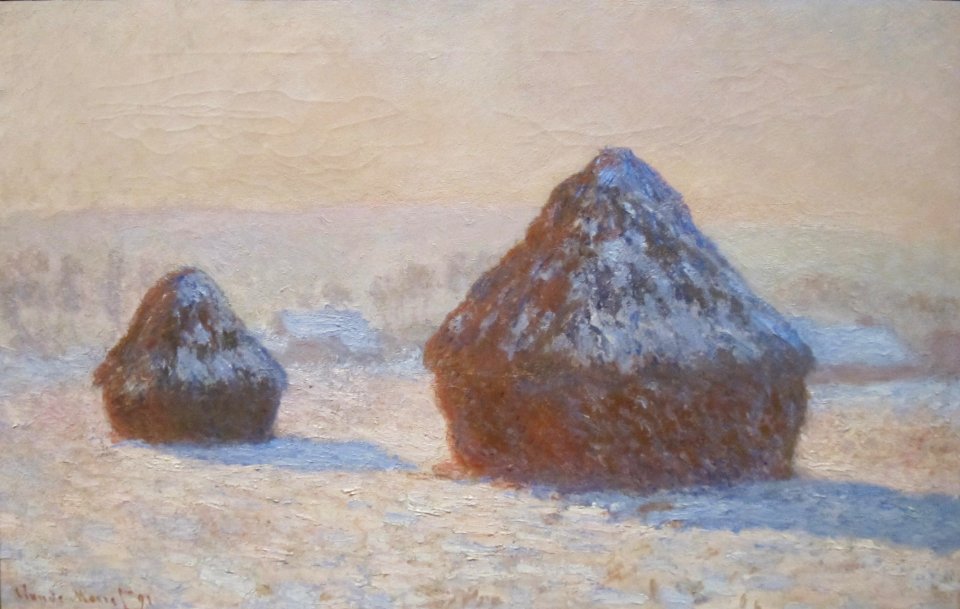 Wheatstacks, Snow Effect, Morning, oil on canvas painting by Claude Monet, 1891, Getty Center