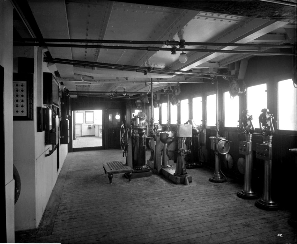 Wheelhouse on the 'Aquitania' (1914) RMG G10847