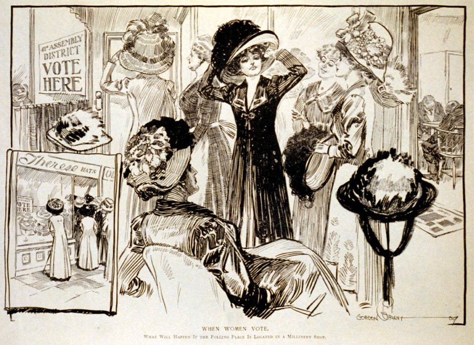 When women vote. What will happen if the polling place is located in a millinery shop LCCN2002720349