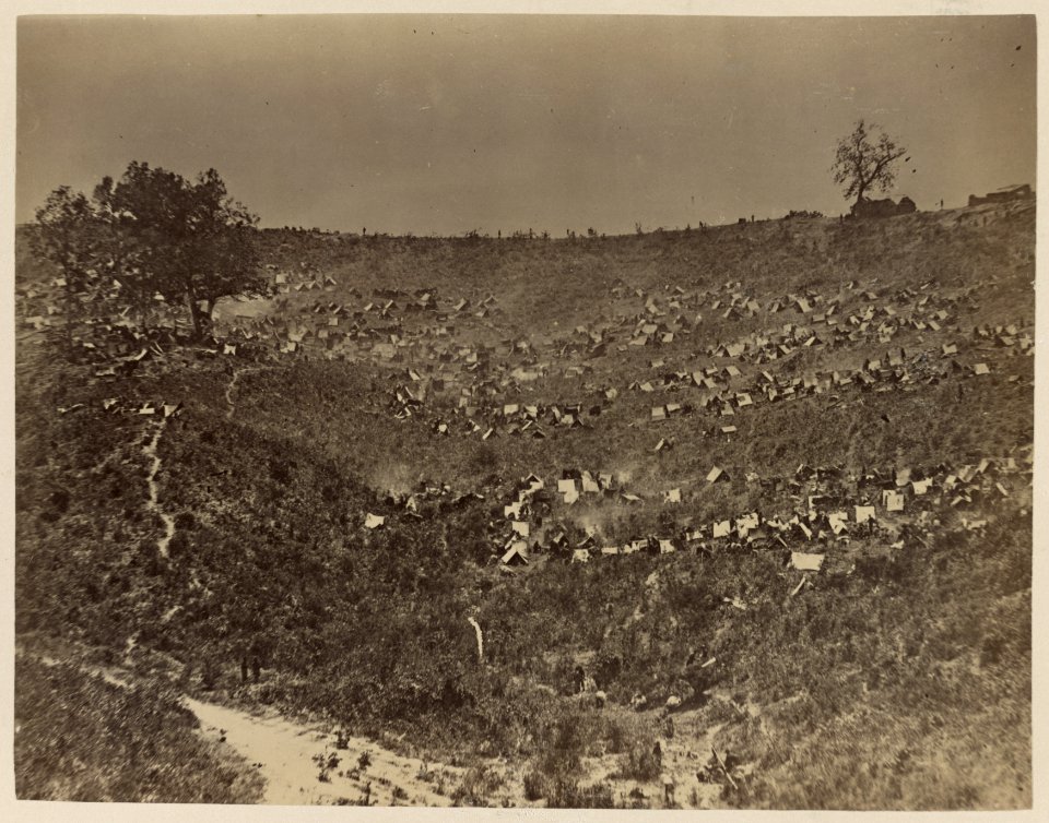 Where five thousand Confederate prisoners lay camped. A scene after the Battle of Spotsylvania - May, 1864 LCCN2013649040
