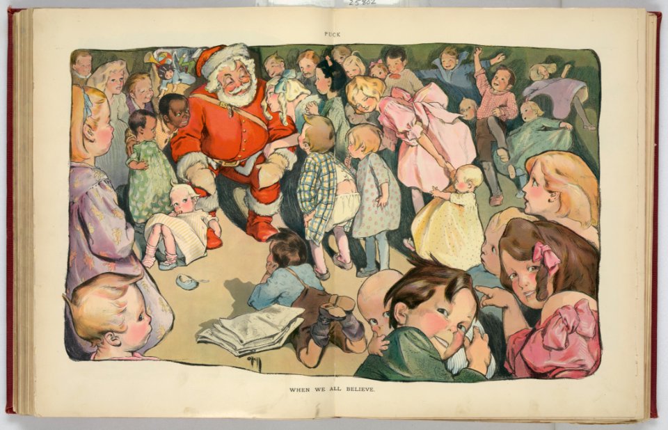 Rose O'Neill - When We All Believe (Santa Claus and children illustration from the 1903 December 2 issue of Puck) - Original