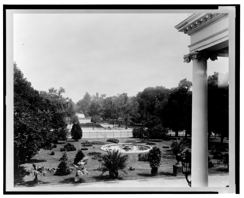 White House, 1600 Pennsylvania Avenue, Washington, D.C. View from second floor bedroom to North Garden and Lafayette Square LCCN2001695064