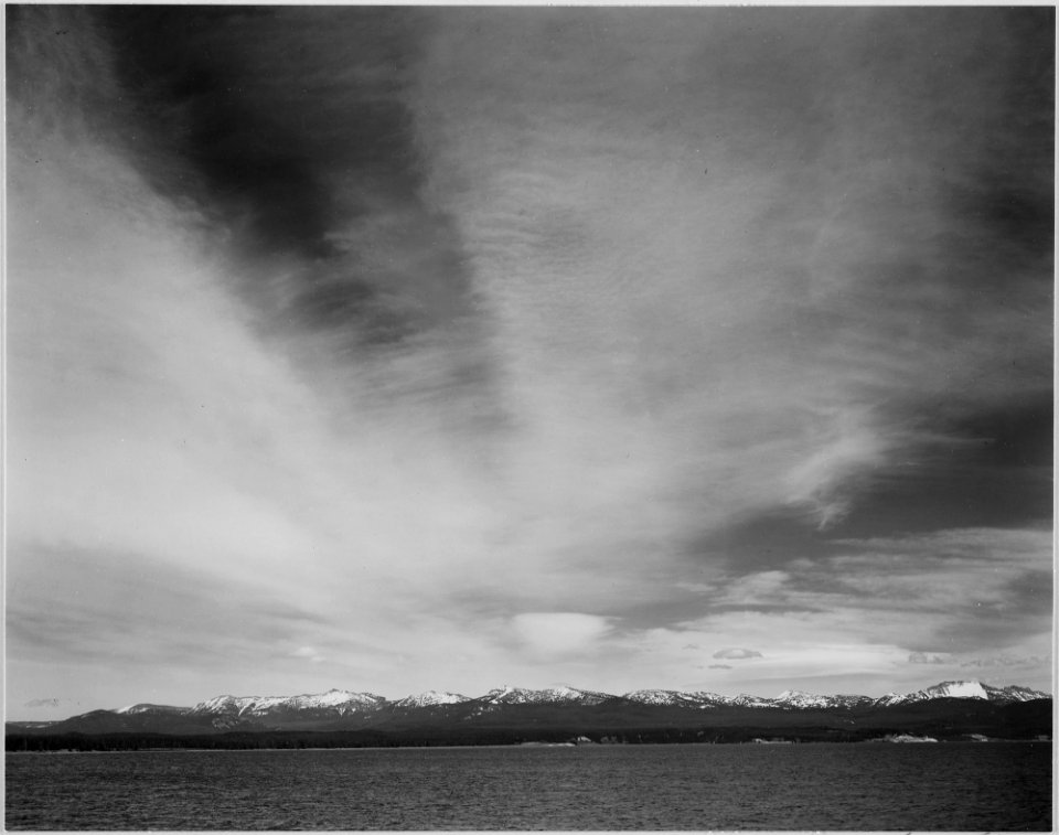 Wider strip of mountains, Yellowstone Lake, Yellowstone National Park, Wyoming., 1933 - 1942 - NARA - 519996