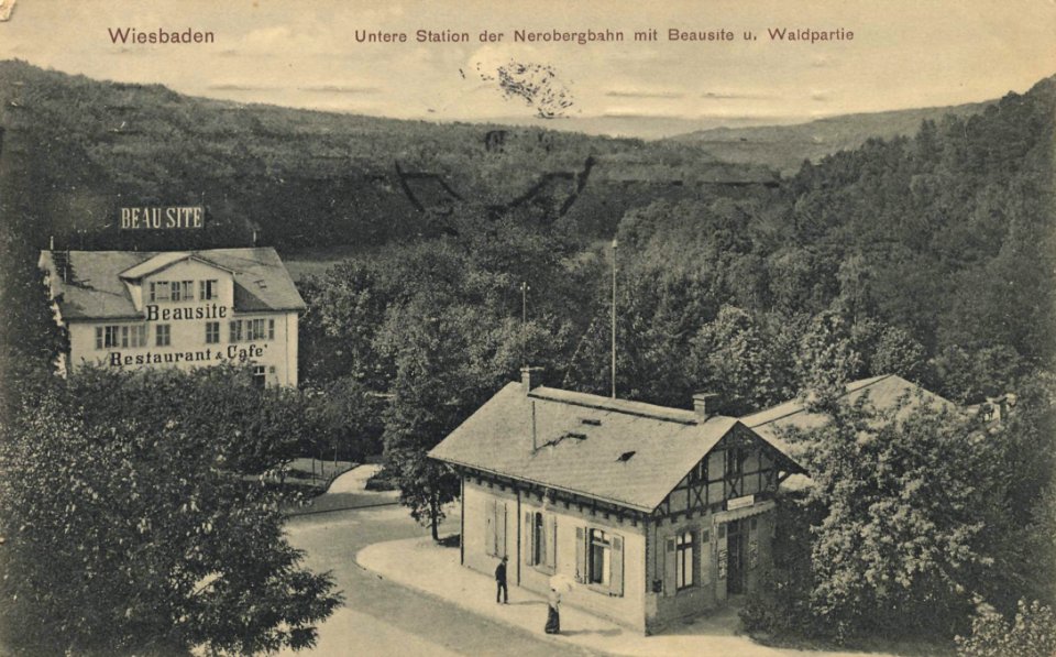 Wiesbaden, Hessen - Untere Station der Nerobergbahn mit Beausite (Zeno Ansichtskarten)