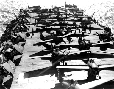 Wildcats and Spitfires on USS Wasp (CV-7) in April 1942