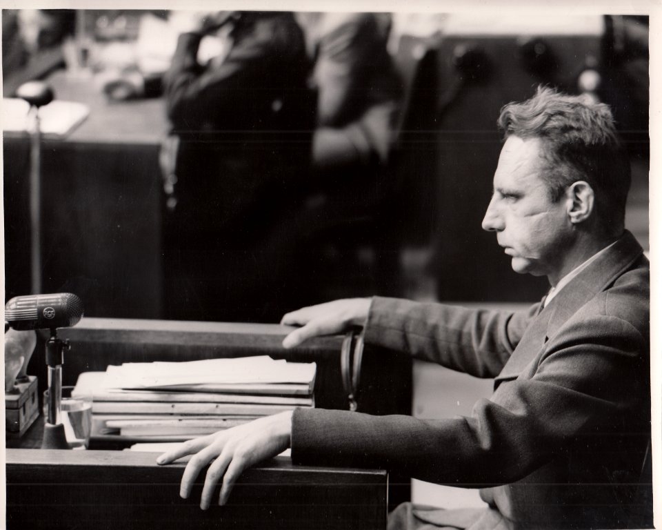 Wilhelm Beiglboeck on witness stand during the Doctors' Trial