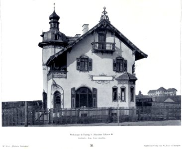 Wilhelm Kick, Einfache Neubauten, Stuttgart 1890, Wohnhaus in Pasing b. München Colonie II, Architekt Aug. Exter aus München
