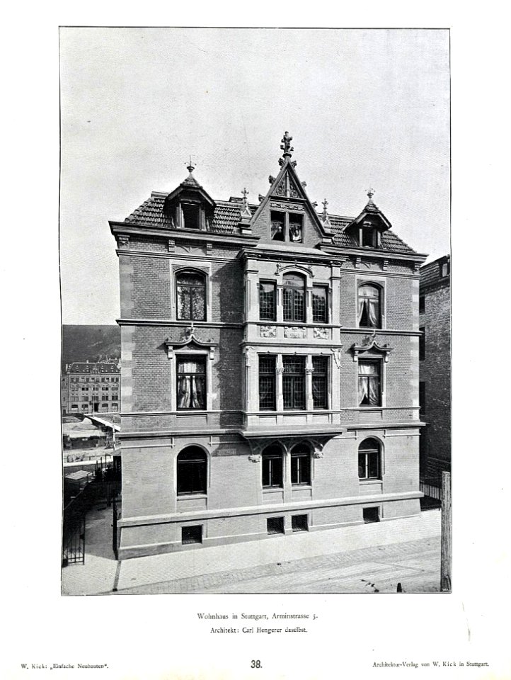 Wilhelm Kick, Einfache Neubauten, Stuttgart 1890, Wohnhaus in Stuttgart, Arminstraße 5, Architekt Carl Hengerer aus Stuttgart
