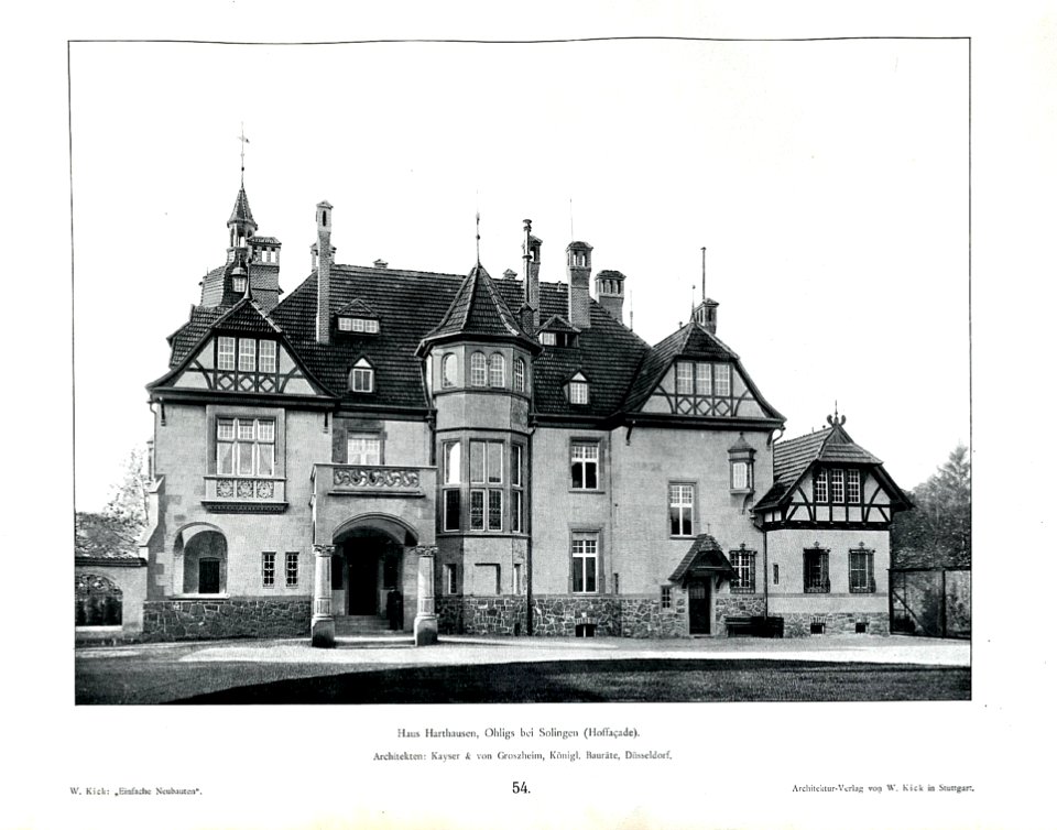 Wilhelm Kick, Einfache Neubauten, Stuttgart 1890, Haus Harthausen, Ohligs bei Solingen, Hoffassade, Architekten Kayser & von Groszheim, Königliche Bauräte aus Düsseldorf